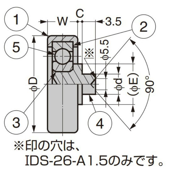 中荷重ベアリング IDS型 スチールインサート仕様 外周フラットタイプ 軸かしめ仕様 IDS-26-A1.5