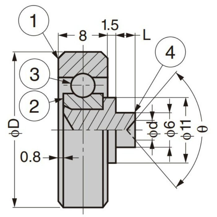 スチールベアリング 高荷重仕様/外周フラットタイプ 軸かしめ仕様/総ボールタイプ AS-22-A1.5-5.5