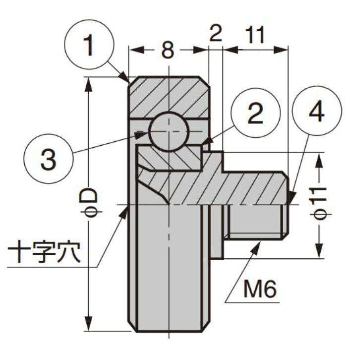 スチールベアリング 高荷重仕様/外周フラットタイプ ねじ軸仕様/総ボールタイプ AS-22-B2-11