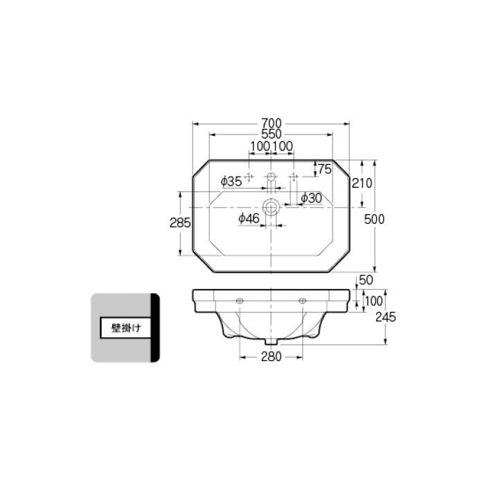 #DU-0438700030 壁掛タイプ 壁掛洗面器(3ホール)