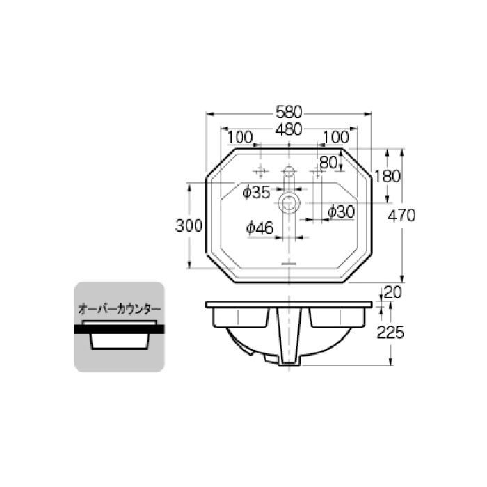 #DU-0476580030 カウンター設置タイプ 角型洗面器(3ホール)