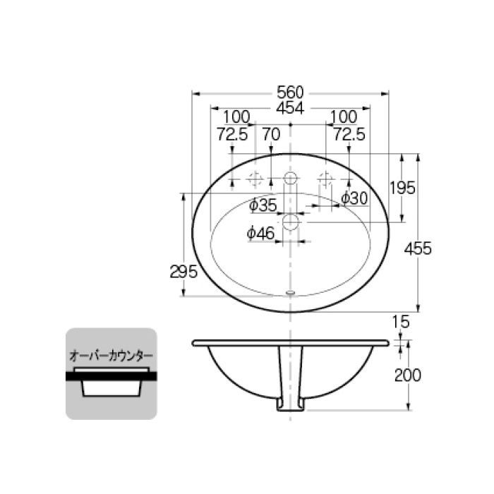 #DU-0472560030 カウンター設置タイプ 丸型洗面器(3ホール)
