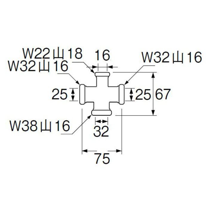 H80-44-16X25X25X32 洗浄管連結異径クロス