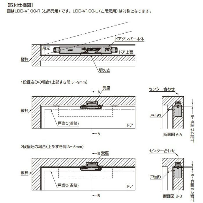 ランプ印 ラプコン 隠しドアダンパー LDD-V 100型 重量ドア用 LDD-V100-NI-L