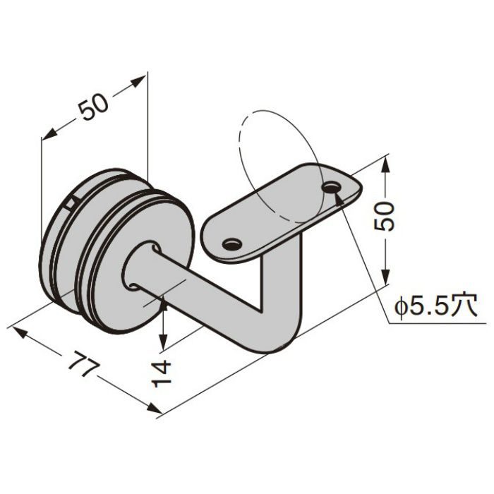 Q-railing 手すりパイプ用ブラケット 13-0117型 ガラス取付用 13-0117-042-12