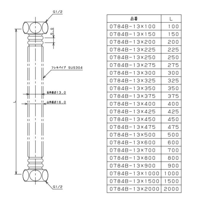 0784B-13X325 水道用フレキパイプ