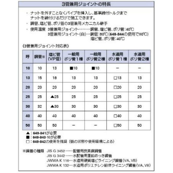 649-842-50 配管継手 水道用ポリ管インコア樹脂（3管兼用ジョイント用）