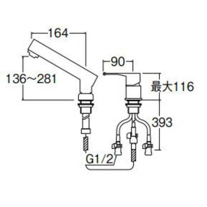 K37510JVZ-13 シングルスプレー混合栓(洗髪用) 洗面所用 SANEI【アウン