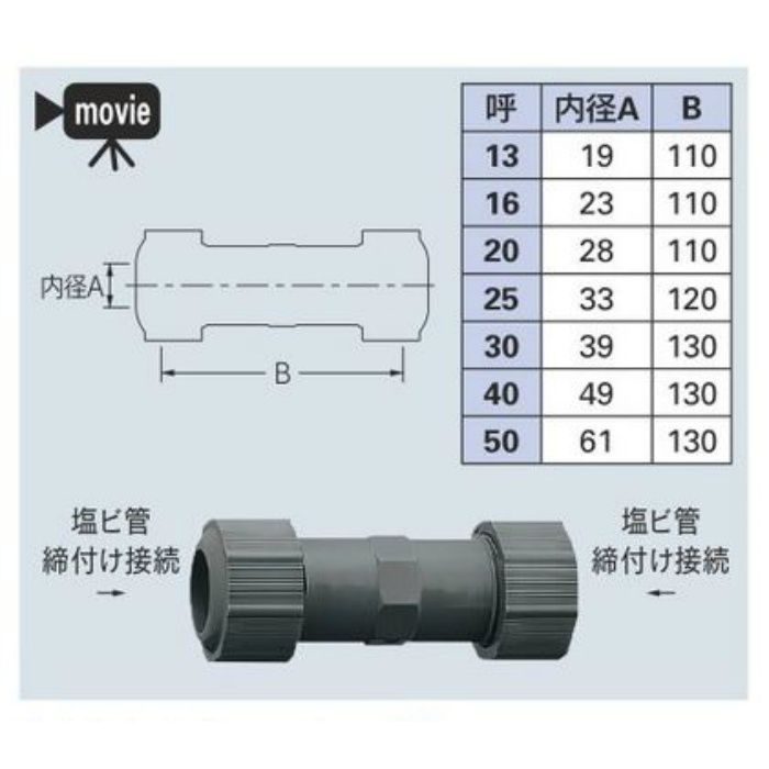 649-851-40 配管補修用器具 塩ビパイプユニオン