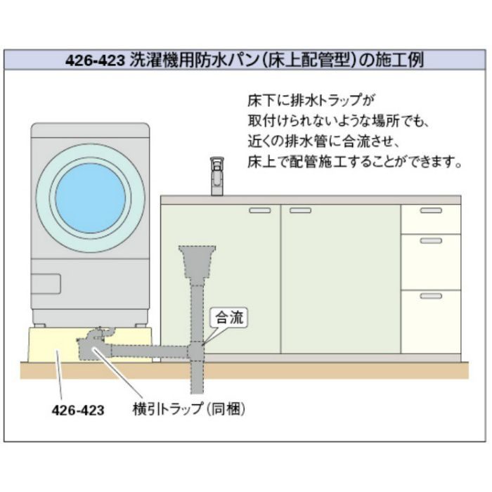カクダイ 洗濯機用防水パン 床上配管型 アイボリー 426-423 - 2