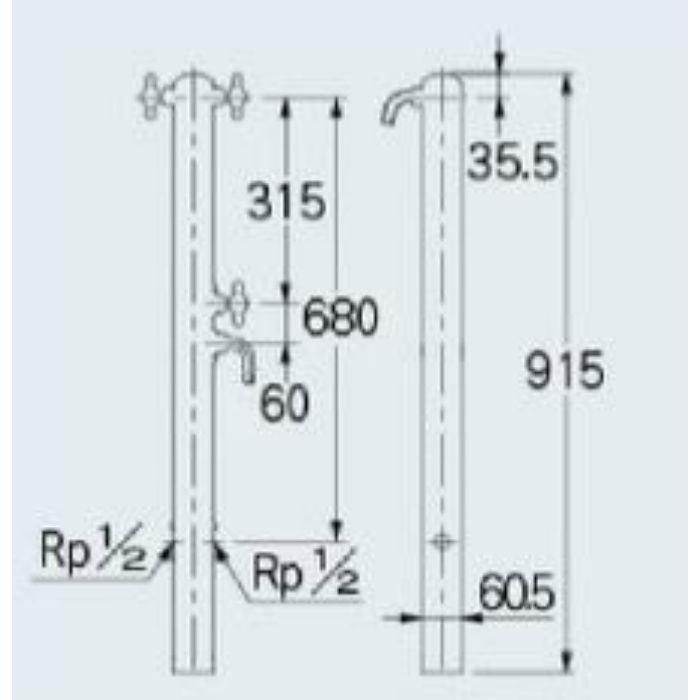 624-214 共用ステンレス双口混合栓柱 カクダイ【アウンワークス通販】