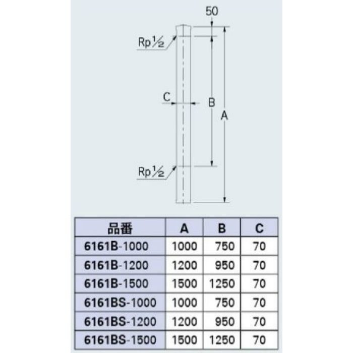 6161BS-1200 ステンレス水栓柱 70角 カクダイ【アウンワークス通販】