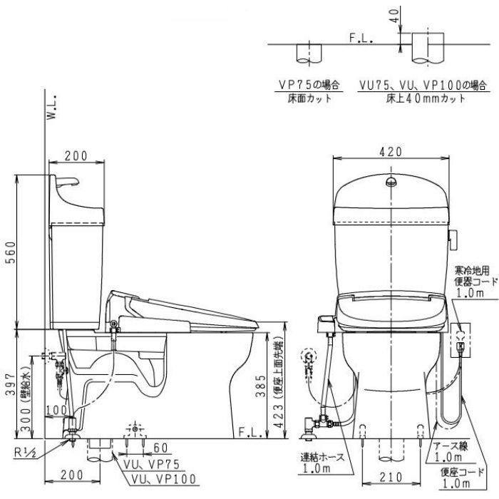 SC8090-SGB BW1 + SV1902-1EM BW1 + JCS-310ENN BW1 バリュークリンⅡ 一般地用 樹脂製手洗付タンクセット 本体操作タイプ温水洗浄便座(脱臭なし) 床仕様 排水200mm ピュアホワイト