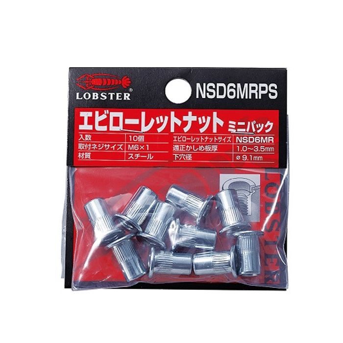 NSD6MRPS エビローレットナット ミニパック スティール・ラージフランジ 10本