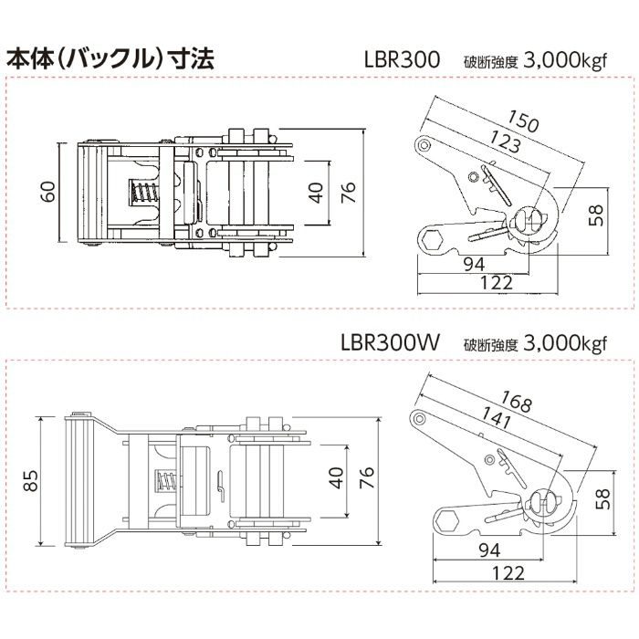 LBR300W FA10-40FA ラッシングベルト ラチェットバックル LBR300シリーズ フラットフック