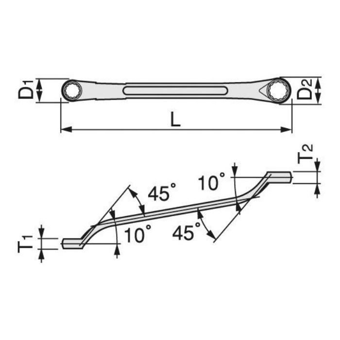M44-2427 ロングメカニックめがねレンチ(45°×10°)