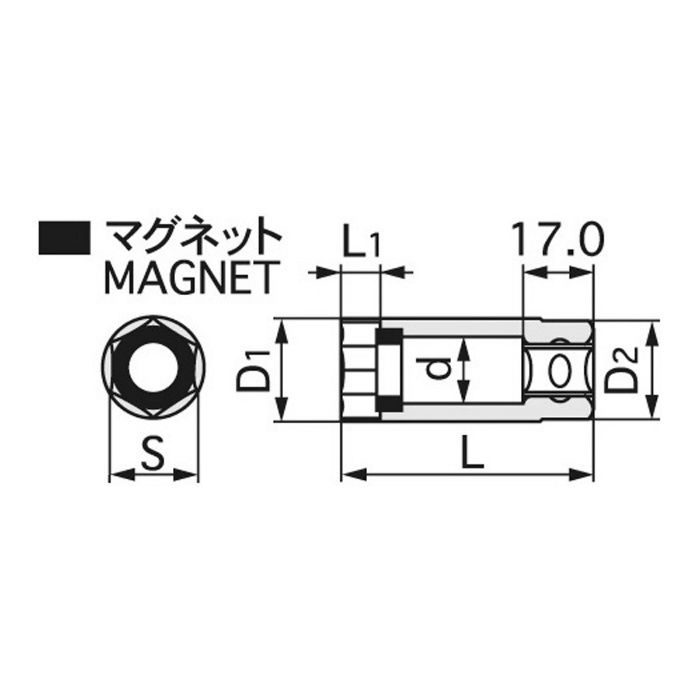 4P-16 プラグソケット(6角・マグネット付)【アウンワークス通販】