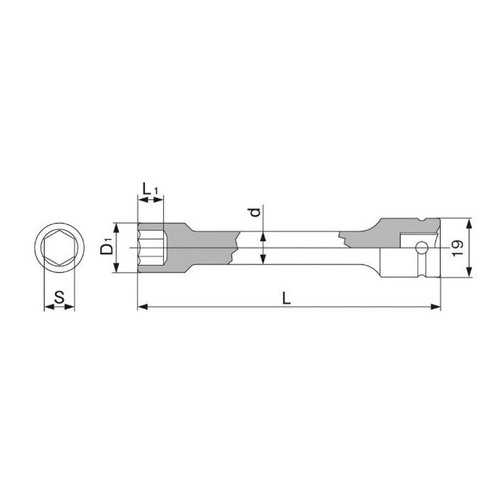 3AEX-13L100 インパクト用エクステンションソケット(6角)全長100mm