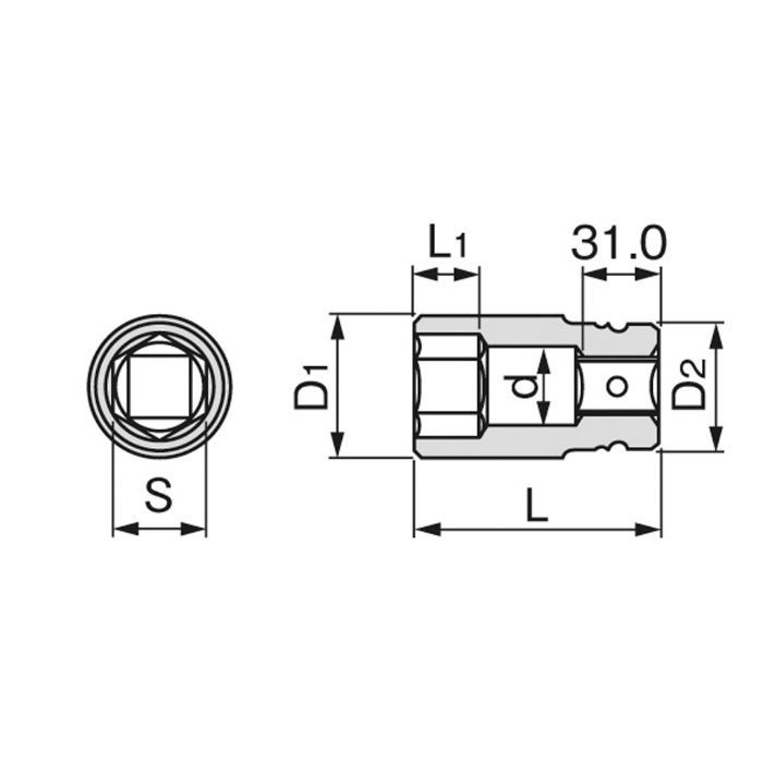 入荷待ち】8NV-95L インパクト用ロングソケット(6角) TONE【アウン