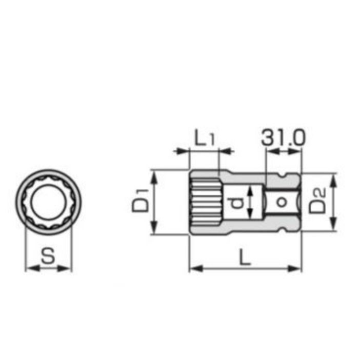 トネ TONE ハイテンションボルト用ソケット(12角) 8AD36L-