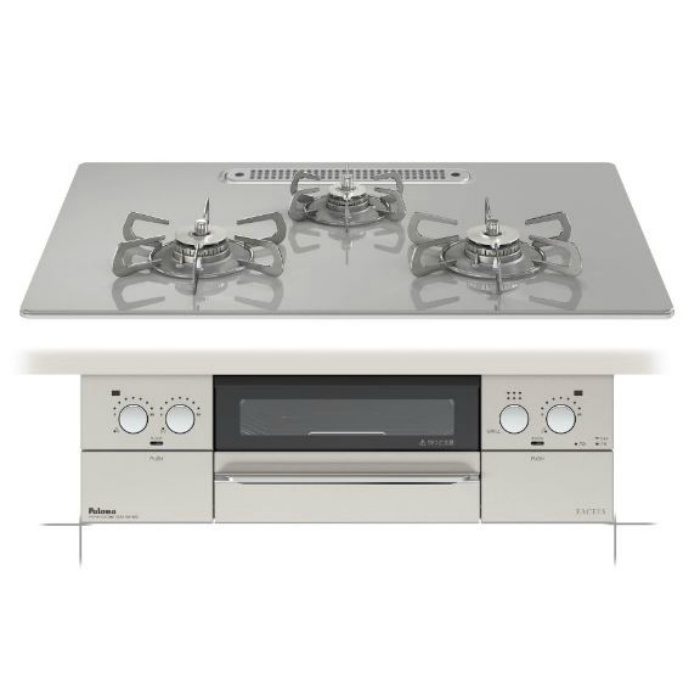 PD-831WST-75GJ 13A フェイシスシリーズ 水なし両面焼きグリル付3口ガスビルトインコンロ 13A トッププレート75cm ノーブルグレー