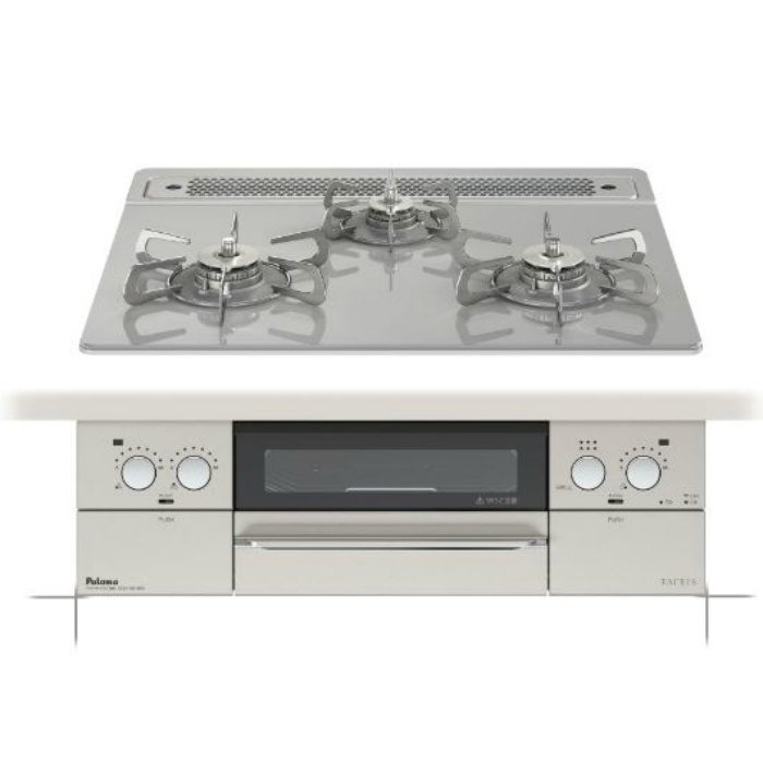 PD-831WST-60GJ 13A フェイシスシリーズ 水なし両面焼きグリル付3口ガスビルトインコンロ 13A トッププレート60cm ノーブルグレー