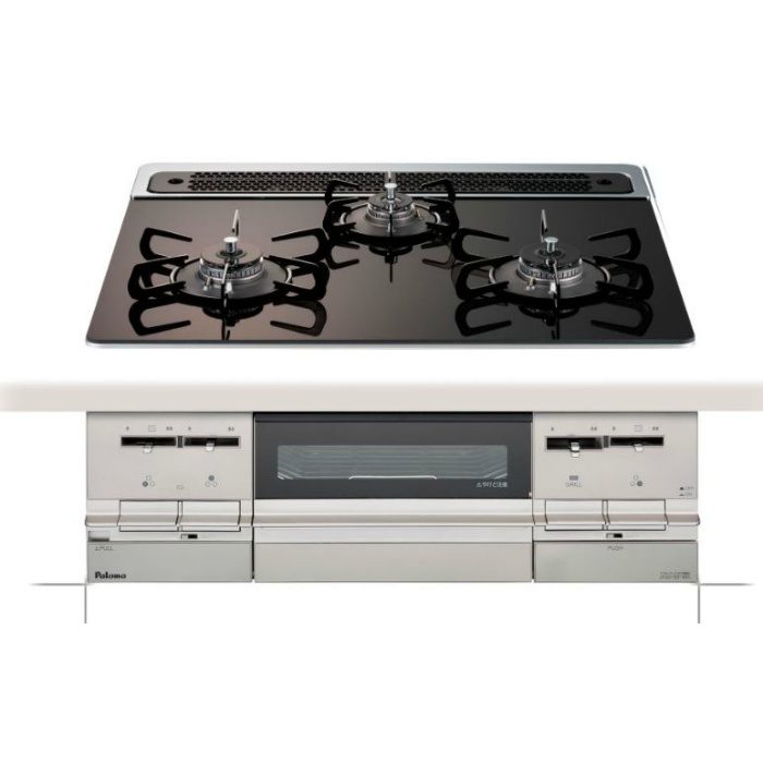 PD-721WS-60GK 13A ブリリオアルファ 水なし両面焼きグリル付3口ガスビルトインコンロ 13A トッププレート60cm グレースブラック