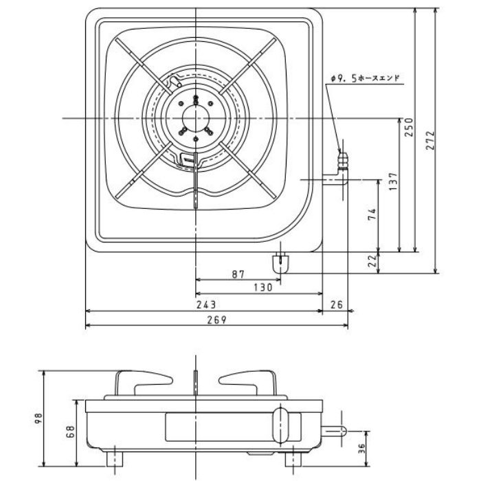 PA-E18S 13A グリルレスタイプ1口 ガスコンロ 13A ステンレストップ