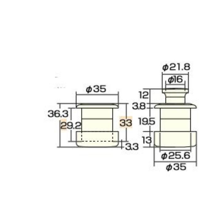 AP-332Kプッシュツマミ35mm金消し アイワ金属【アウンワークス通販】