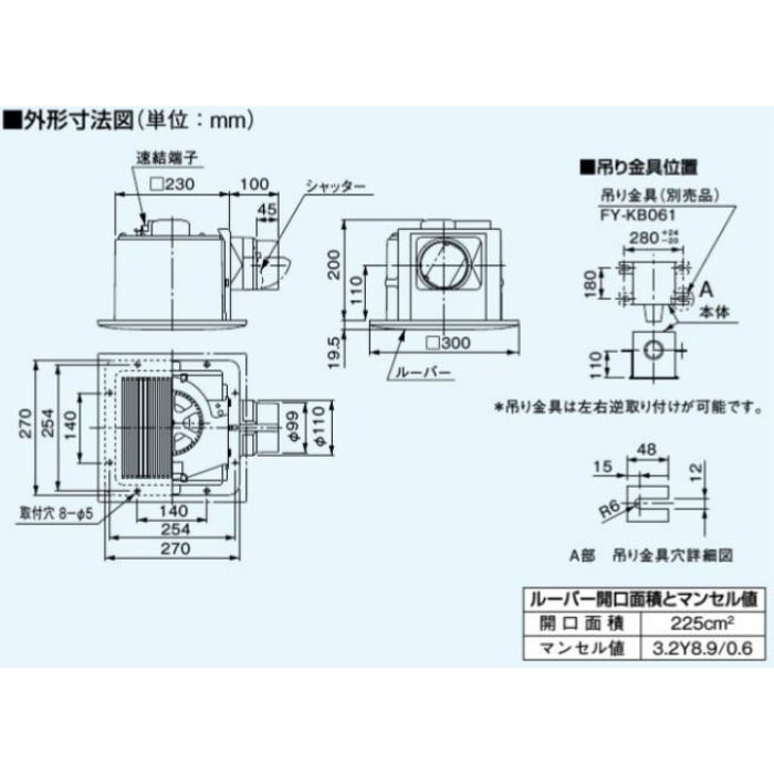 FY-24CK6V 天井埋込形換気扇 175㎥／タイプ（ルーバーセット） 24時間