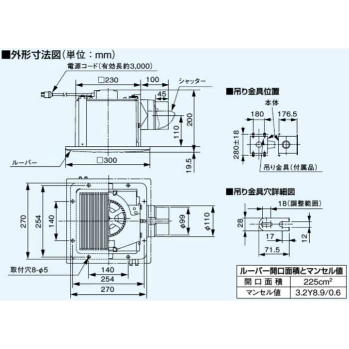 FY-24CK6BLS 天井埋込形換気扇 BL認定商品（浴室用）175㎥／タイプ 24時間・局所換気兼用