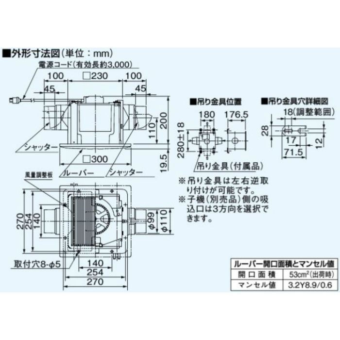 FY-24CP6BL 天井埋込形換気扇 BL認定商品（2室換気用）150㎥／タイプ 