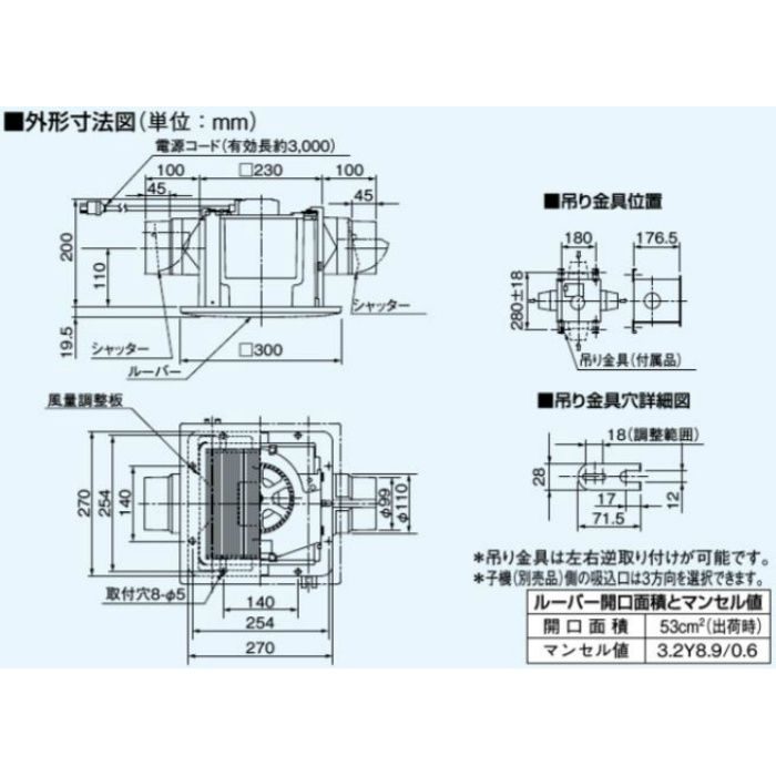 FY-24CPG6BL 天井埋込形換気扇 BL認定商品（2室換気用）175㎥／タイプ