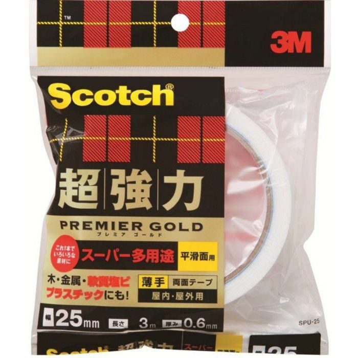 SPU-25 スコッチ 超強力両面テープ プレミアゴールド スーパー多用途 薄手 25mm×3m 白