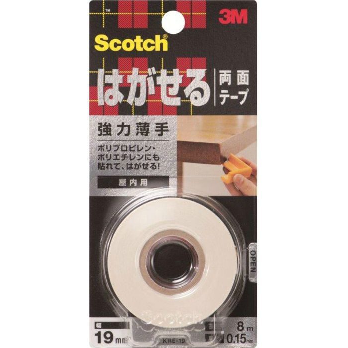 KRE-19 スコッチ はがせる両面テープ 強力薄手 屋内 19mm×8m