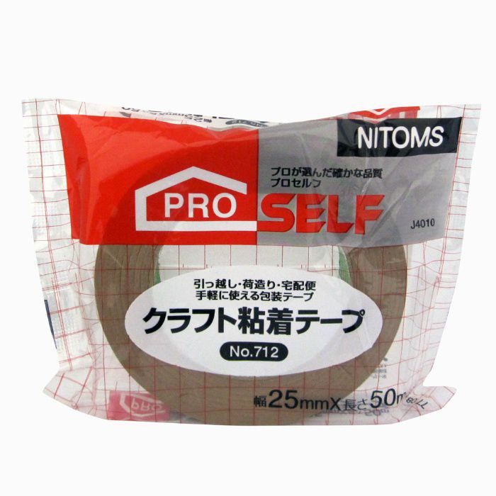 J4010 プロセルフ クラフト粘着テープ（ピロー包装） No.712 0.15mm×25mm×50m ダンボール色