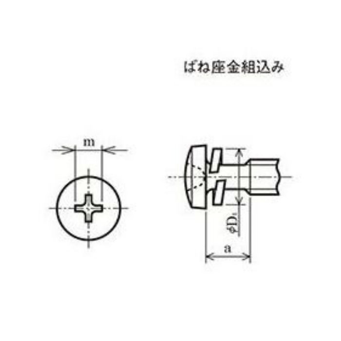 0003020Y080016 十字穴付ナベ小ネジ（ばね座金組込） 三価クロメート M8×16 250本入