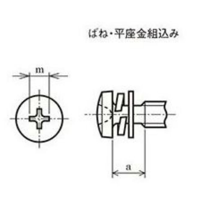 0003040Y030015 十字穴付なべ小ねじ（ばね・小型平座金組込） 三価クロメート M3×15 2500本入