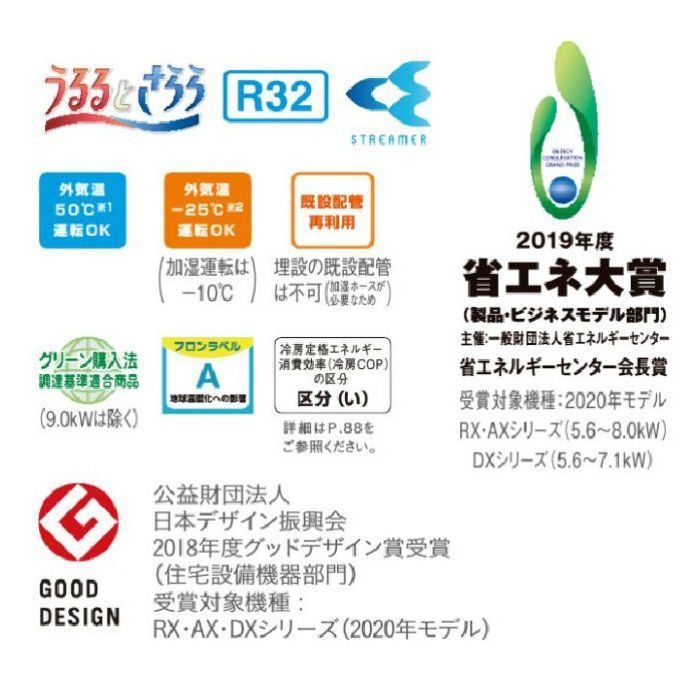 S71XTRXP-W 壁掛型エアコンRXシリーズ うるさらX 23畳対応 ホワイト