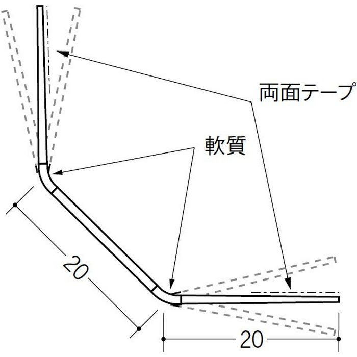 ペンキ・クロス下地材 出隅 ビニール 20面取フリーコーナー テープ付 ホワイト 3m  01211-2