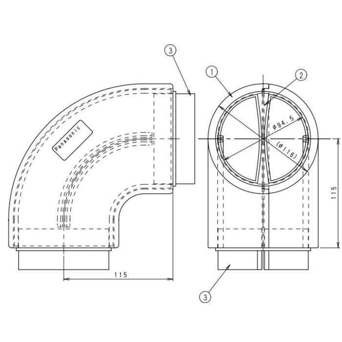 FY-ETV04 エルボ管（90°） 自己消火性発泡スチロール製（2層管用） 垂直エルボ