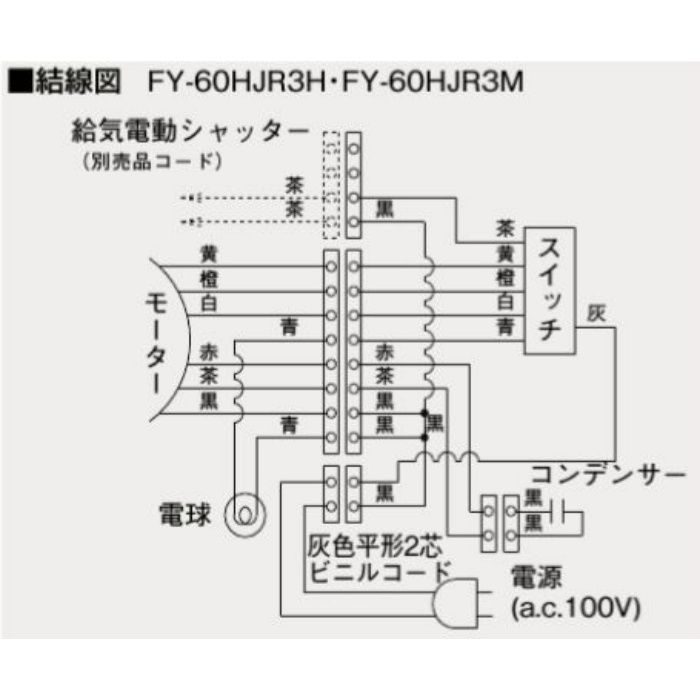 FY-60HJR3M-K 浅形レンジフードシロッコファン 丸ダクト接続形 局所換気専用・3段速調付（右排気） 60cm幅 シティブラック