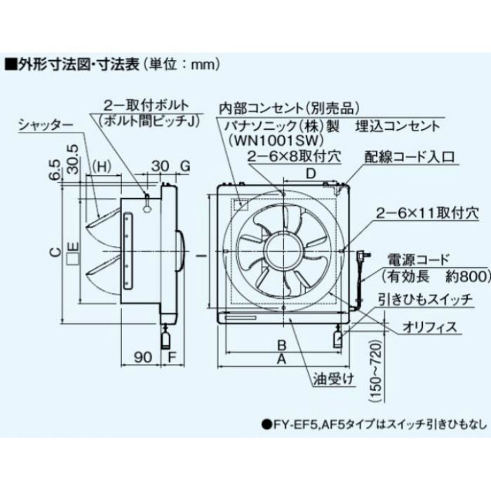 FY-30VF5 一般換気扇 スタンダードタイプ 店舗・事務所用 給気・排気切替式 引きひも連動式シャッター 30cm