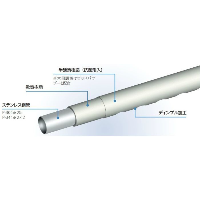 P-30V I-40 動作補助手すり ソフトハンド プレーン色 φ30 I型 L400mm No22ライトブラウン
