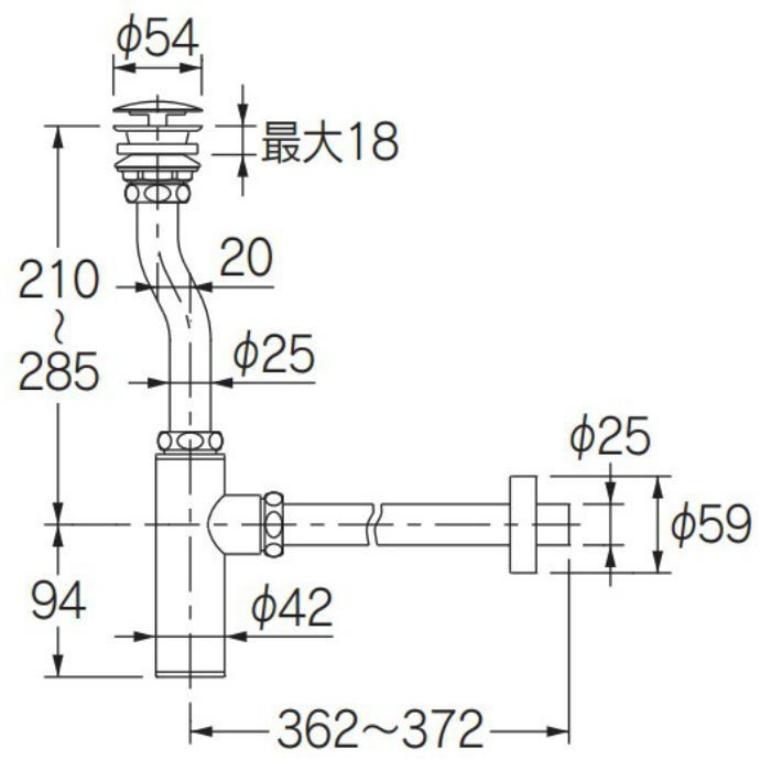 433-148-25D ボトルトラップユニット 化粧キャップ付 ブラック