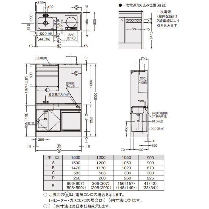 【下台のみ】DMK15HFWE1NNL ミニキッチン スタンダード・ 冷蔵庫タイプ  巾150cm コンロなし シングルレバー水栓（一般地用）左勝手 アンティックホワイト