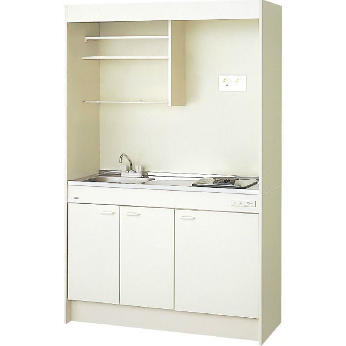 DMK12LEWE2A200R ミニキッチン スタンダード・扉タイプ フルユニット 巾120cm 電気コンロ200V シングルレバー水栓（寒冷地用）右勝手 アンティックホワイト