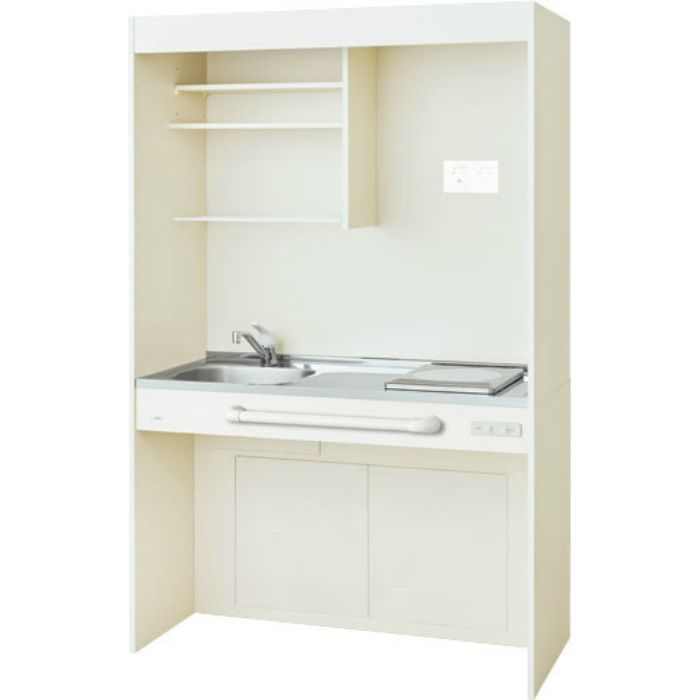 DMK12PGWD1NNR ミニキッチン オープンタイプ フルユニット 巾120cm コンロなし シングルレバー水栓（一般地用）右勝手 アンティックホワイト