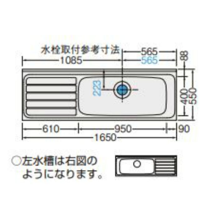 GSE-S-165JXTL セクショナルキッチン 木製キャビネット・GSシリーズ 流し台（3段引出し・ジャンボシンク・点検口付） 間口165cm ライトグレー 左勝手【LIXIL】