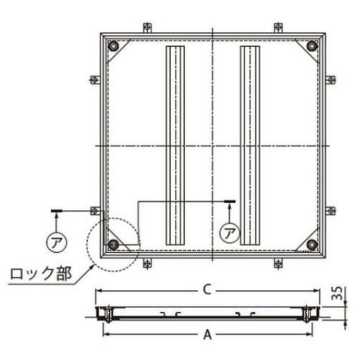 MSXL-M-500 ハンドル付 フロアーハッチ 充填用 密閉型（防水・防臭形） ステンレス製 ボルト固定式（施錠タイプ）